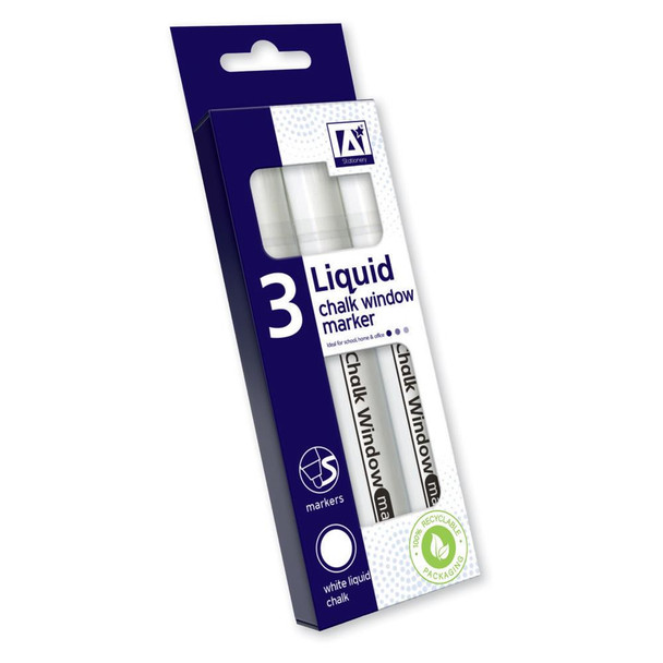 Pack of 3 White Liquid Chalk Window Marker Pens