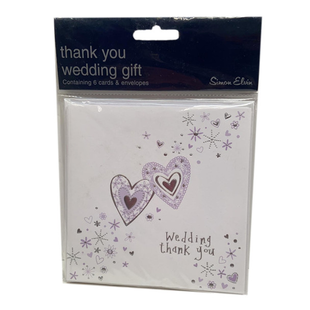 Pack of 6 Wedding Thank You Card - Purple Hearts