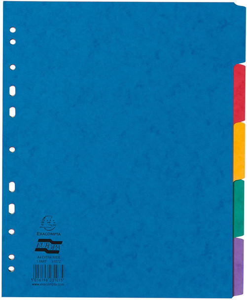 Europa A4 5 Part Extra Wide Strong Pressboard 300gsm Multicoloured Subject Dividers