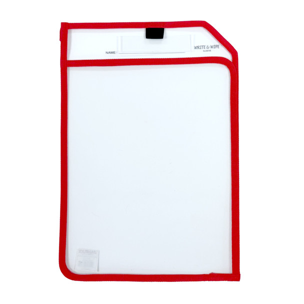 Red Edge Clear Dry Erase Write and Wipe Reusable Sleeve Pocket