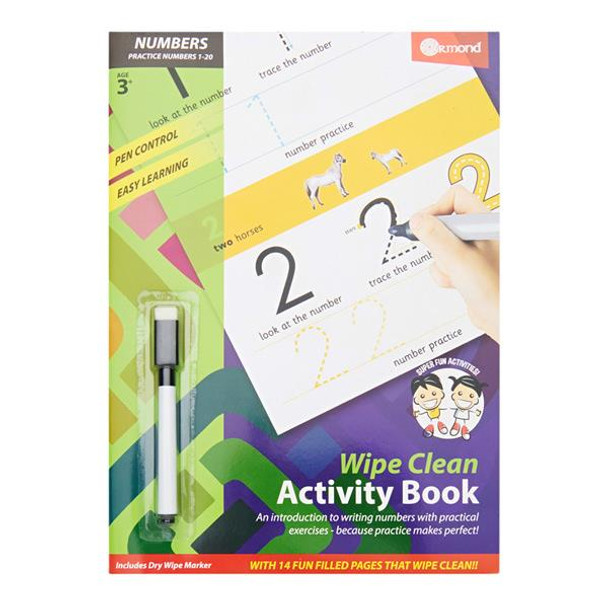 A4 14 Pages Wipe Clean Activity Numbers 1-20 Book With Pen by Ormond