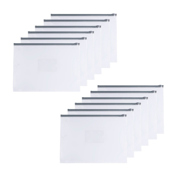 Pack of 12 A4 Clear Zippy Bags with Grey Zip
