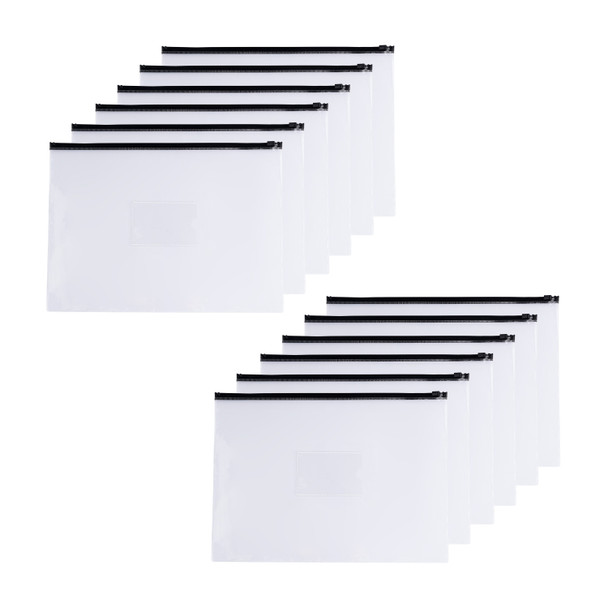 Pack of 12 A4+ Foolscap Clear Zippy Bags with Black Zip