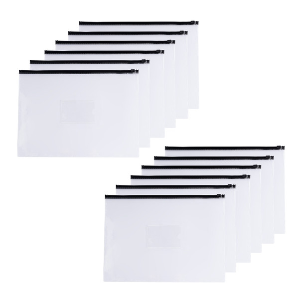 Pack of 12 A3 Clear Zippy Bags with Black Zip