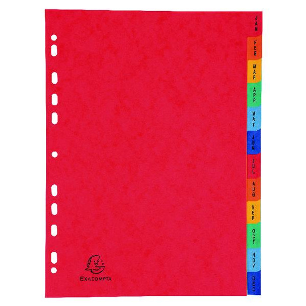 Exacompta Europa Coloured Pressboard Index 12-Part January-December A4 3109Z