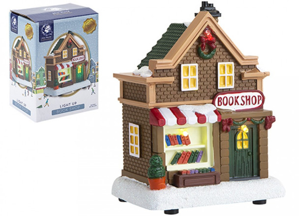 13.5cm Christmas Miniature Resin Light Up Book Shop