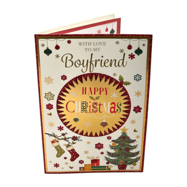 With Love To My Boyfriend Xmas Tree Design Foil and Glitter Finished Christmas Card With Love To My Boyfriend Xmas Tree Design Foil and Glitter Finished Christmas Card