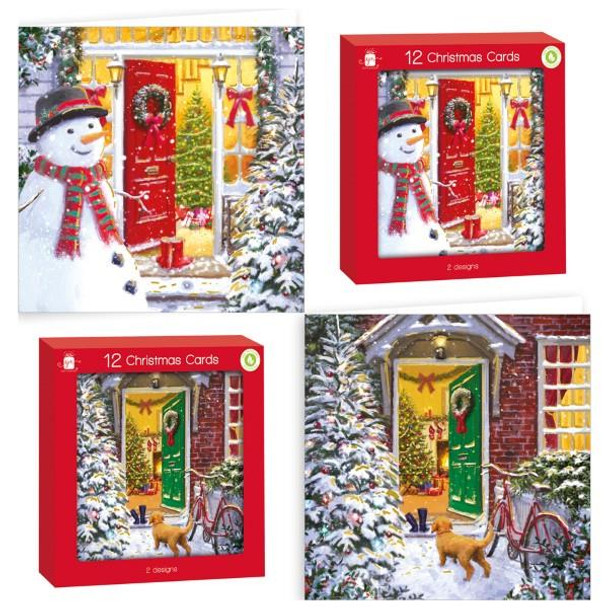 Pack of 12 Front Door Design Square Christmas Cards