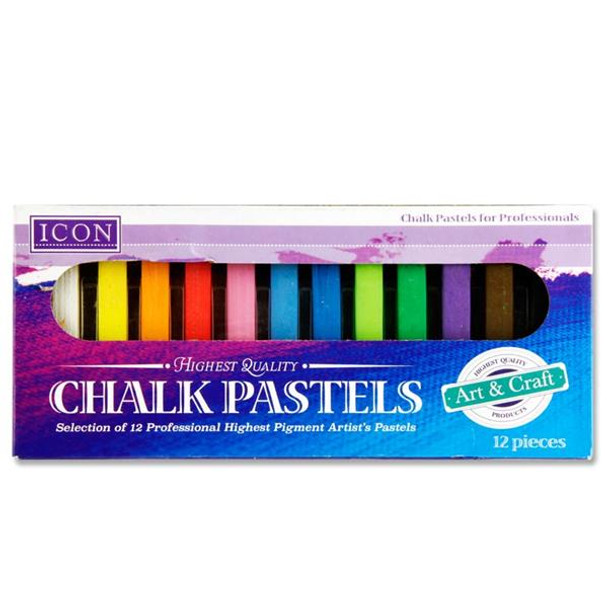 Box of 12 Coloured Chalk Pastels by Icon Art