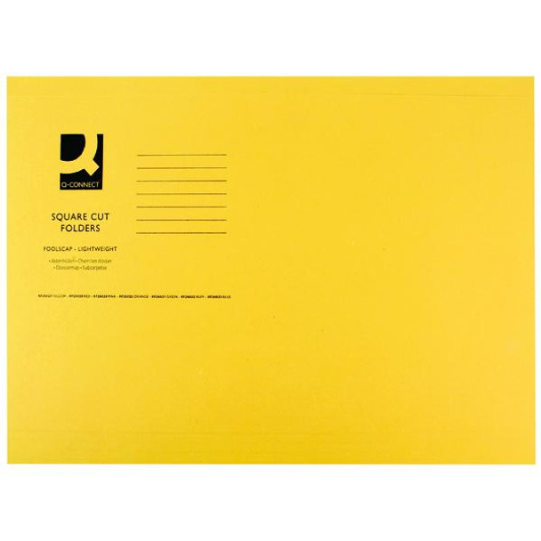 Q-Connect Square Cut Folder Lightweight 180gsm Foolscap Yellow (Pack of 100)