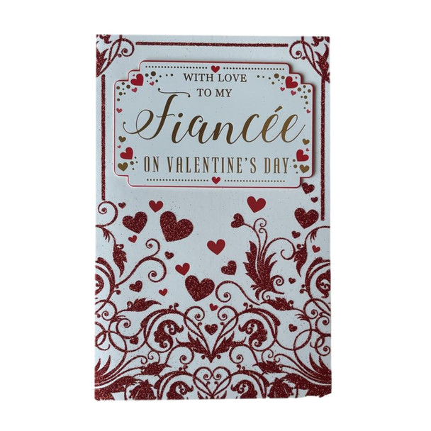 With Love To My Fiancée Red Glitter Heart Design Valentine's Day Card