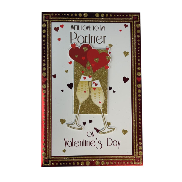 With Love To My Partner Hearts And Champagne Design Open Valentine's Day Card