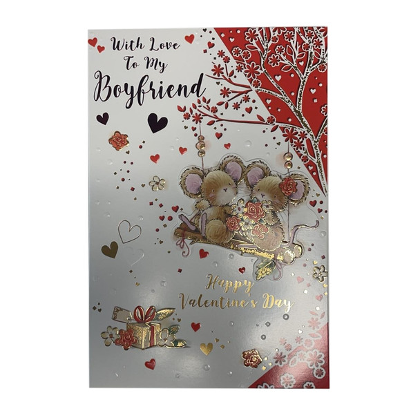With Love To My Boyfriend Cute Mice Design Valentine's Day Card