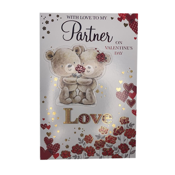 With Love To My Partner Teddies With Rose Design Valentine's Day Card