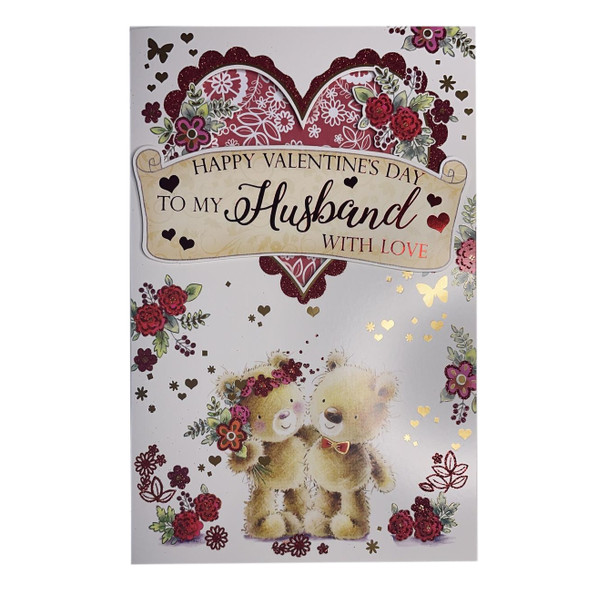 Happy Valentine's Day To My Husband Couple Teddy Design Card