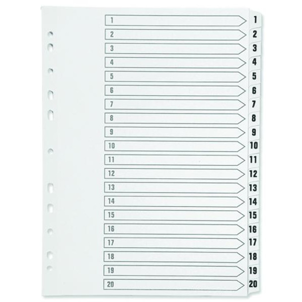 Q-Connect 1-20 Index Multi-Punched Reinforced Board Clear Tab A4 White