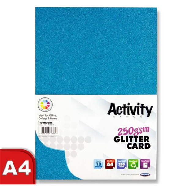 Pack of 10 A4 250gsm Turquoise Glitter Card Sheets by Premier Activity