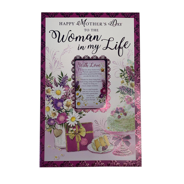 To The Woman In My Life Cake And Flowers Design Mother's Day Card