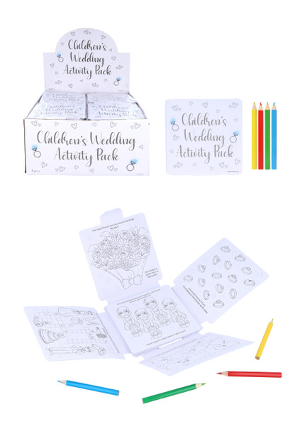 Pack of 36 Wedding Childrens Activity Pack / Crayons Drawing Colouring Book Travel Games