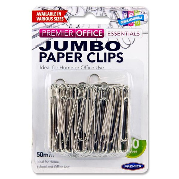 Pack of 80 50mm Jumbo Paper Clips by Premier Office