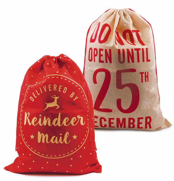 Hessian Style Plush Christmas Printed Sack