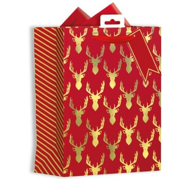 Red Stag Heads Design Medium Christmas Gift Bag