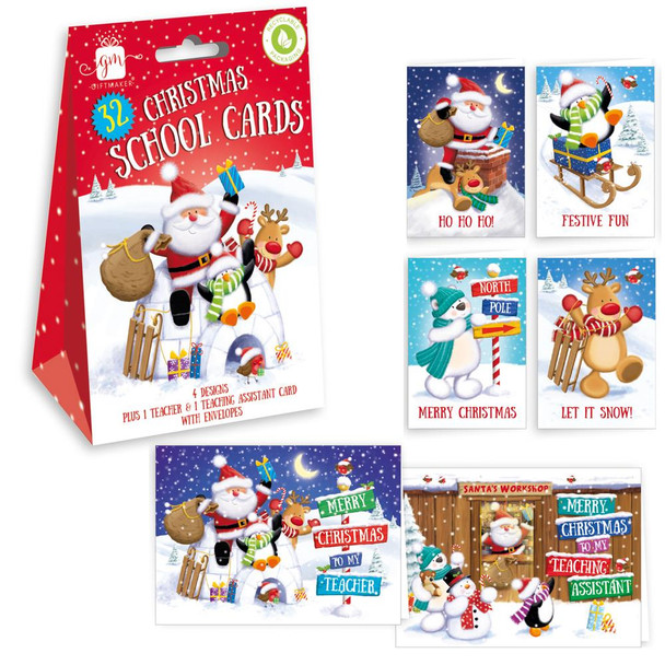 Pack of 32 Cosy Christmas Design School Cards