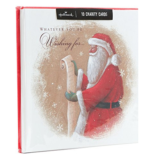 Pack of 10 Charity Traditional Santa Wish List Christmas Cards 