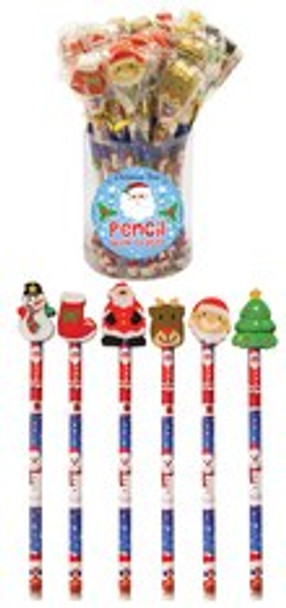 Pack of 24 Christmas Design Pencils with Eraser Top Stocking Filler