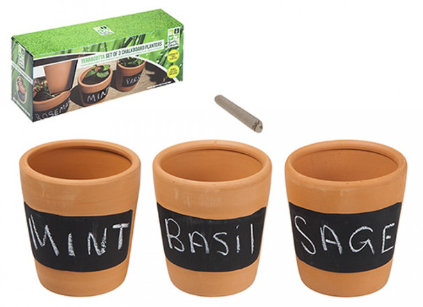 Set of 3 Terracotta Chalkboard Herb Planters