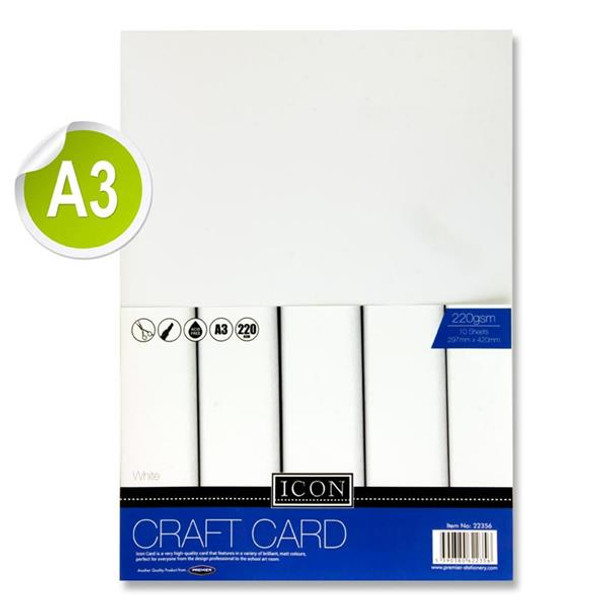 Pack of 10 A3 220gsm White Craft Card by Icon