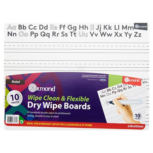 Pack of 10 228x305mm Letters Dry Wipe Boards by Ormond