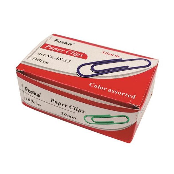 Pack of 100 Assorted Coloured 50mm Paper Clips