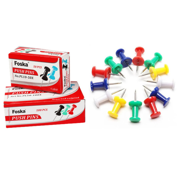 Pack of 50 Assorted Coloured 25mm Push Pins