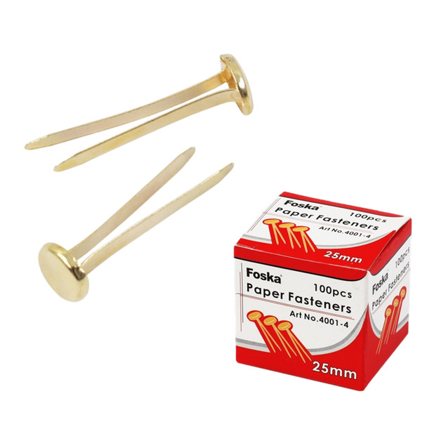 Pack of 100 Paper Fasteners 25mm - Butterfly Clips