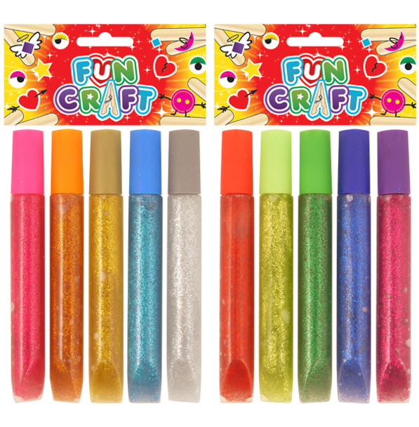 Pack of 5 10ml Assorted Colours Craft Kit Glitter Glues
