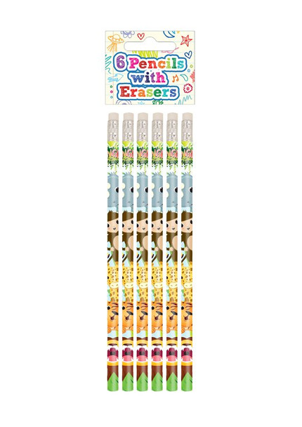 Pack of 6 Jungle Pencils with Erasers