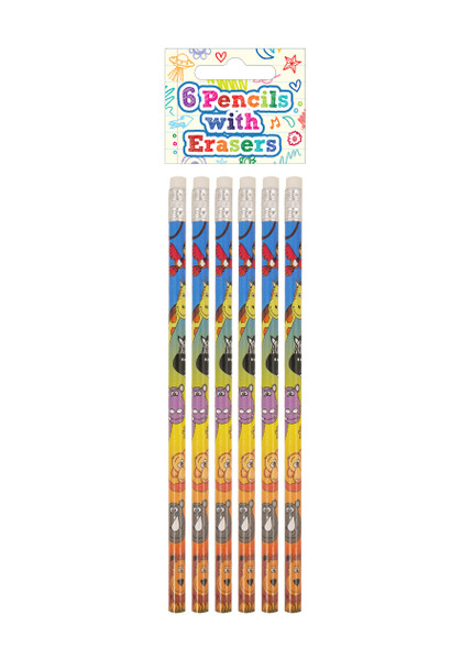 Pack of 6 Jungle Pencils with Erasers