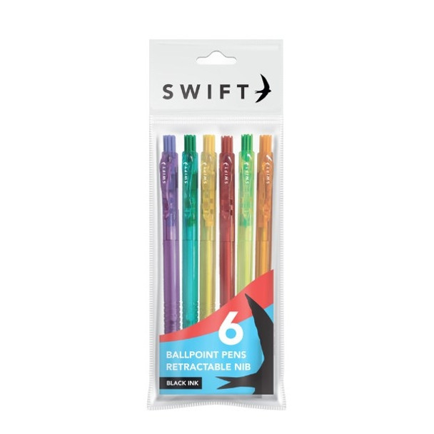 Pack of 6 Colourful Retractable Ballpoint Pens