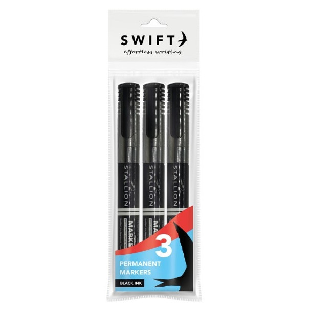 Pack of 3 Black Permanent Markers