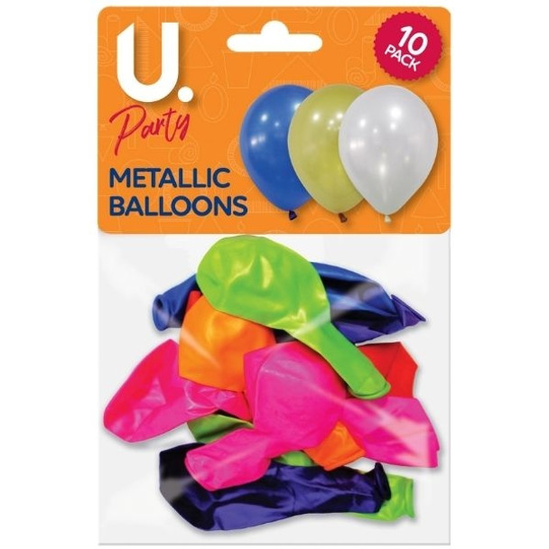 Pack of 10 Assorted Coloured Metallic Balloons
