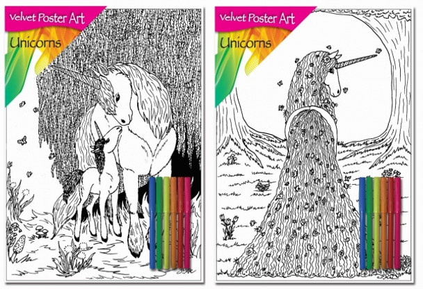 Single Unicorns Velvet Poster Art with Fiber Pens