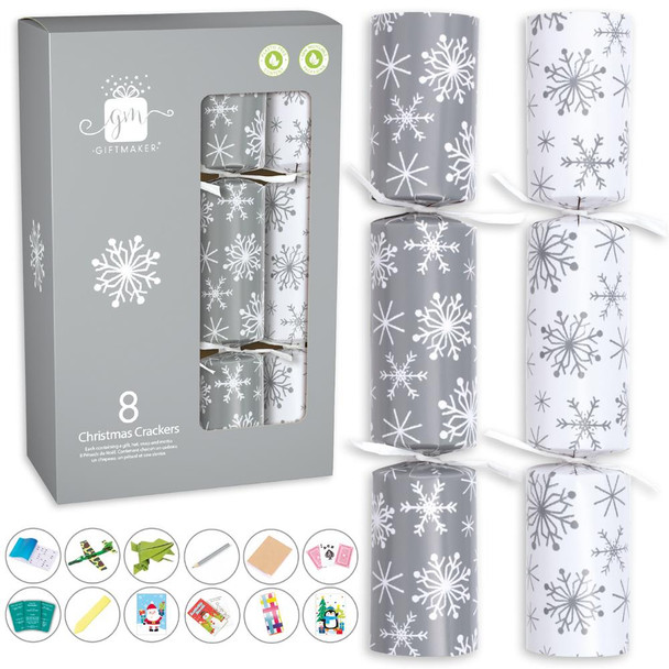Pack of 8 12" Silver & White Christmas Crackers