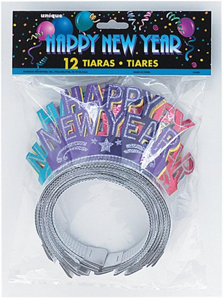 Pack of 12 Assorted New Years Glitter Tiaras