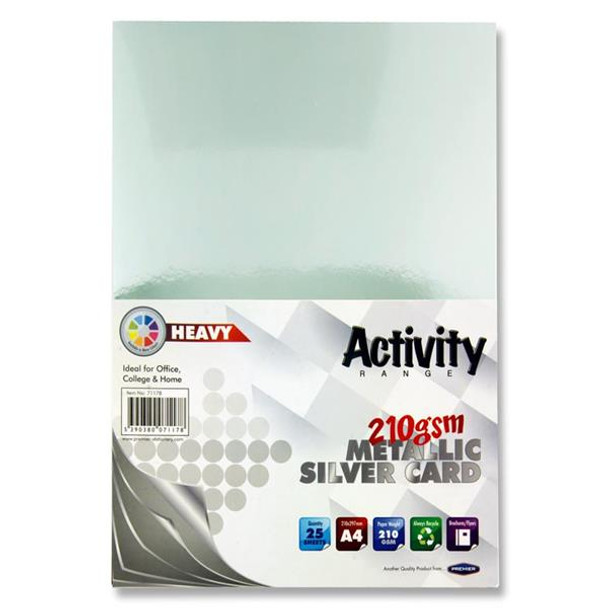 Pack of 25 A4 Metallic Silver Card Sheets by Premier Activity (c3271178)