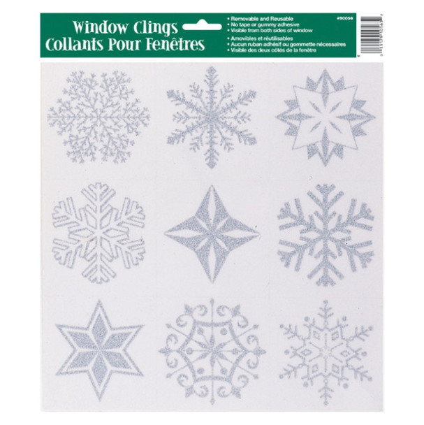 Silver Glitter Christmas Snowflakes Window Clings Sheet