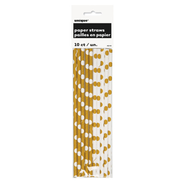 Pack of 10 Gold Dots Paper Straws