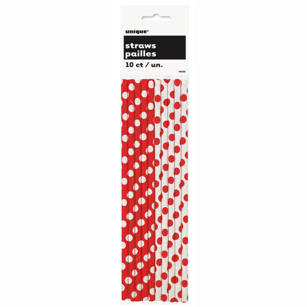 Pack of 10 Ruby Red Dots Paper Straws