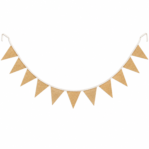 Plain With White String Hessian Bunting 3m with 14 Pennants