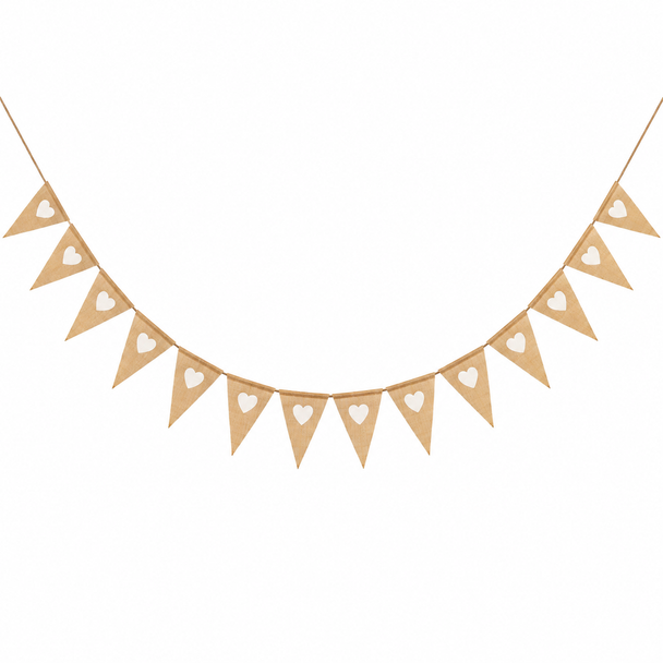 Hessian White Hearts Bunting 3m with 14 Pennants